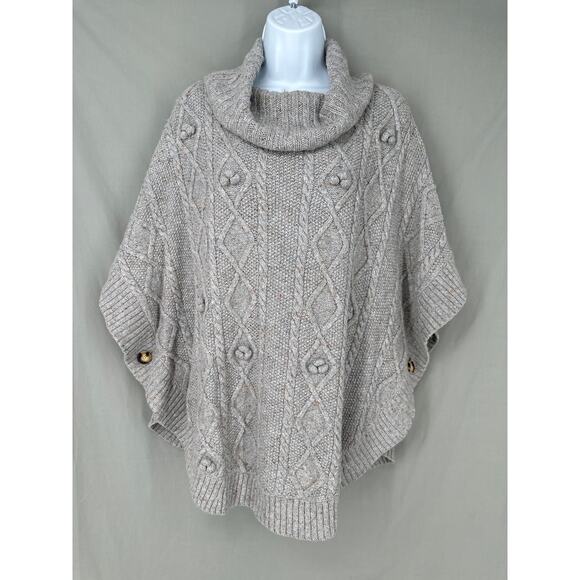 Talbots Poncho Sweater Womens Small Gray Aran Cable Cowl Neck Cotton Wool Cozy - Picture 1 of 7